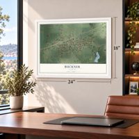 Buckner, Illinois map, 18 x 24 inch print in a white frame in a home office