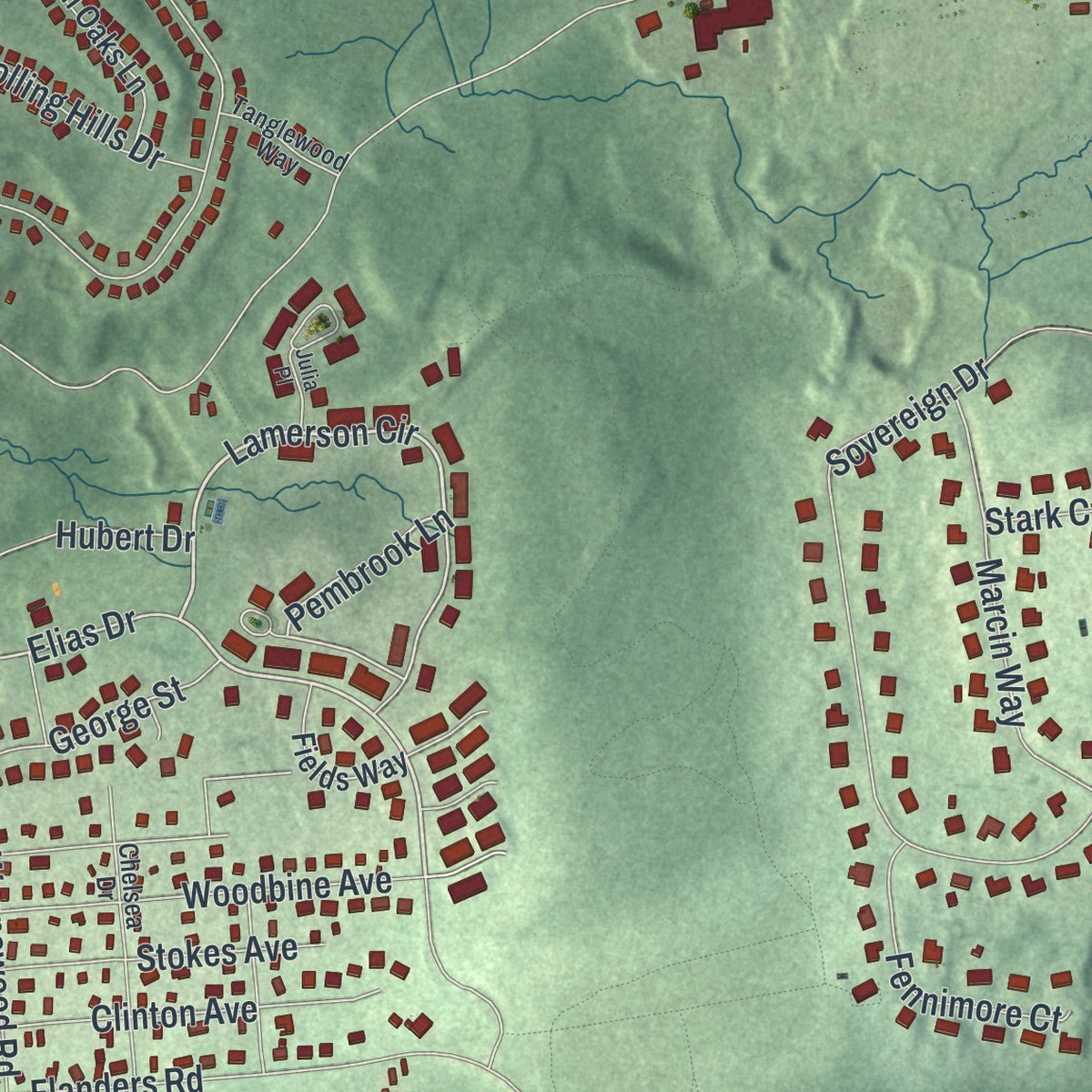 Second close-up of the map of Budd Lake, New Jersey print showing more streets and buildings
