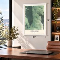 Buels Gore, Vermont map, 18 x 24 inch print in a white frame in a home office