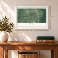 Buena, New Jersey map, 12 x 18 inch print in a white frame in an entryway