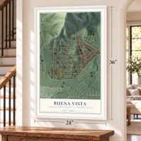 Buena Vista, Arroyo Municipio, Puerto Rico map, 24 x 36 inch print in a white frame by a staircase