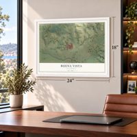 Buena Vista, California map, 18 x 24 inch print in a white frame in a home office