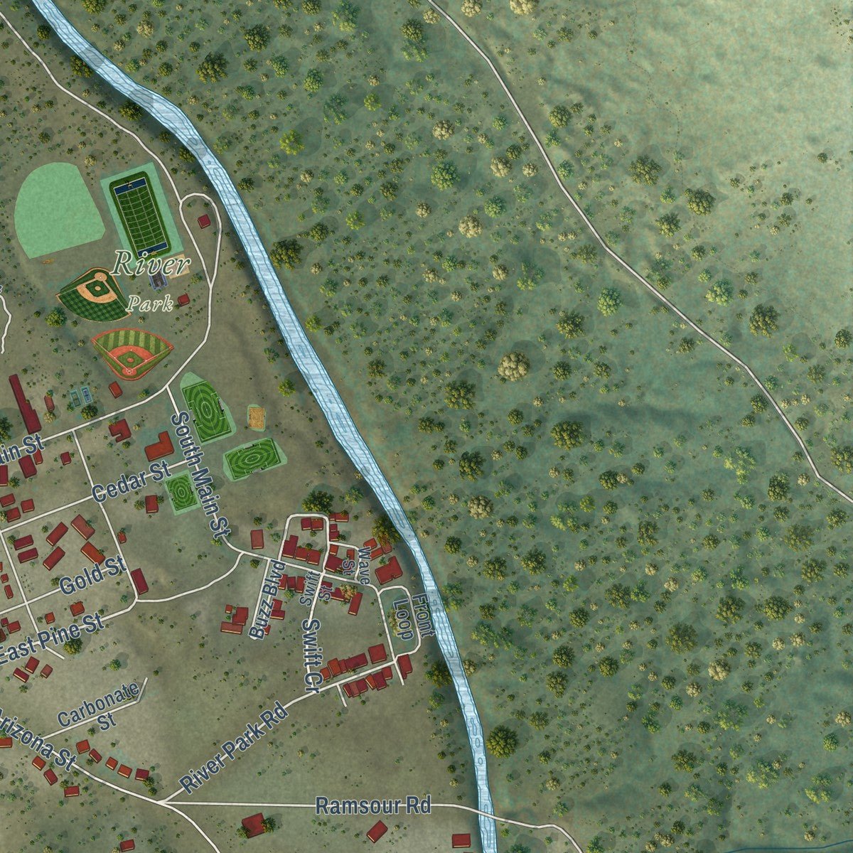 Second close-up of the map of Buena Vista, Colorado print showing more streets and buildings