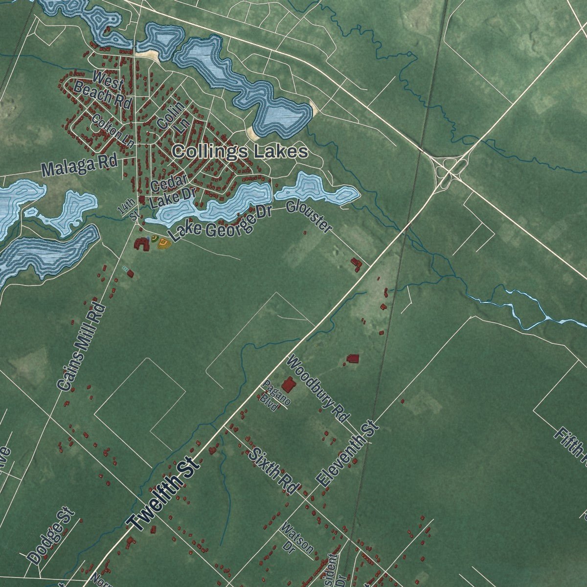 Second close-up of the map of Buena Vista, New Jersey print showing more streets and buildings