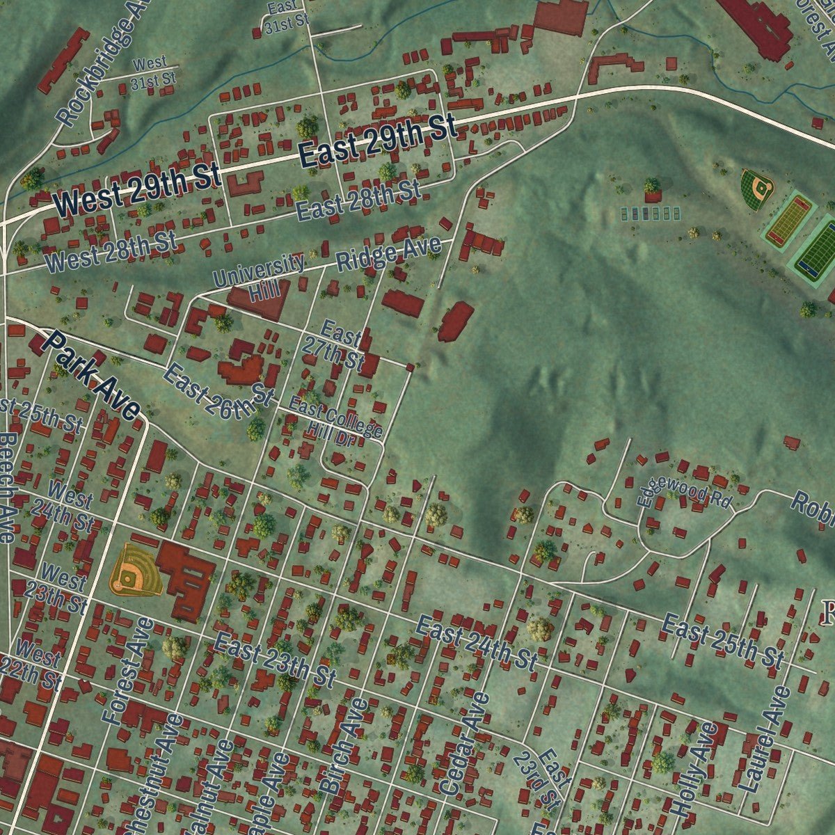 Second close-up of the map of Buena Vista, Virginia print showing more streets and buildings