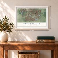 Buenaventura Lakes, Florida map, 12 x 18 inch print in a white frame in an entryway
