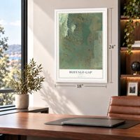 Buffalo Gap, Texas map, 18 x 24 inch print in a white frame in a home office