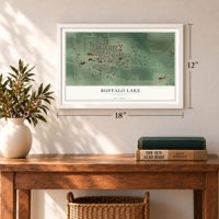 Buffalo Lake, Minnesota map, 12 x 18 inch print in a white frame in an entryway