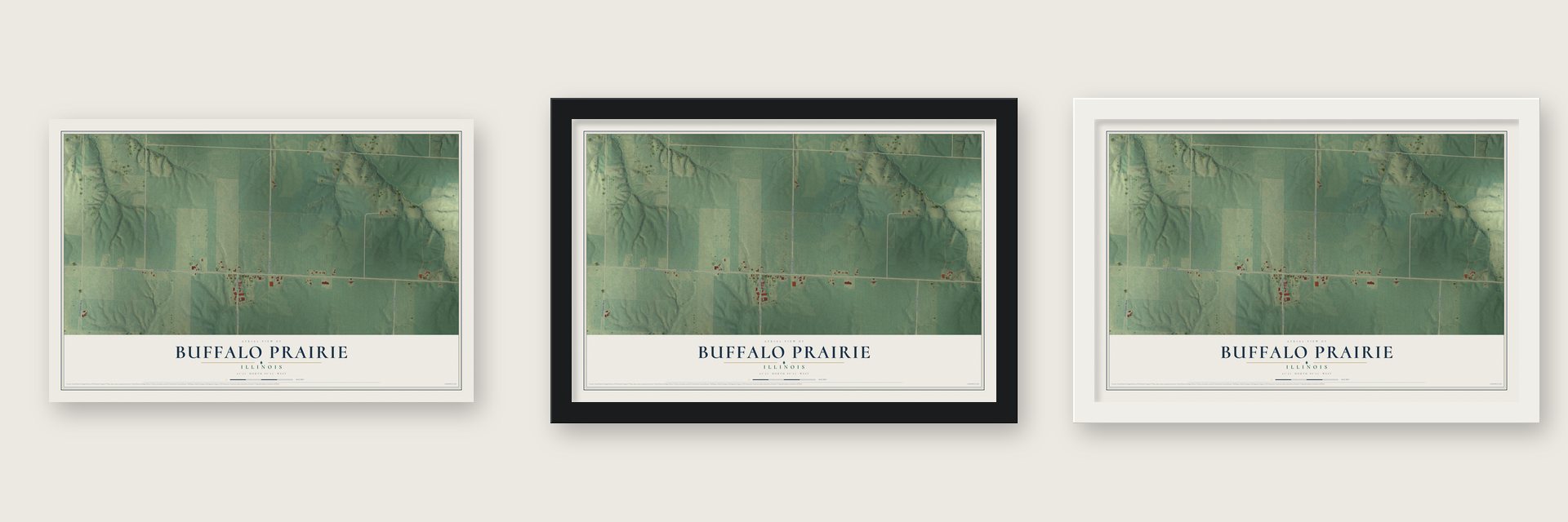Buffalo Prairie, Illinois map unframed, in a black wood frame and in a white wood frame