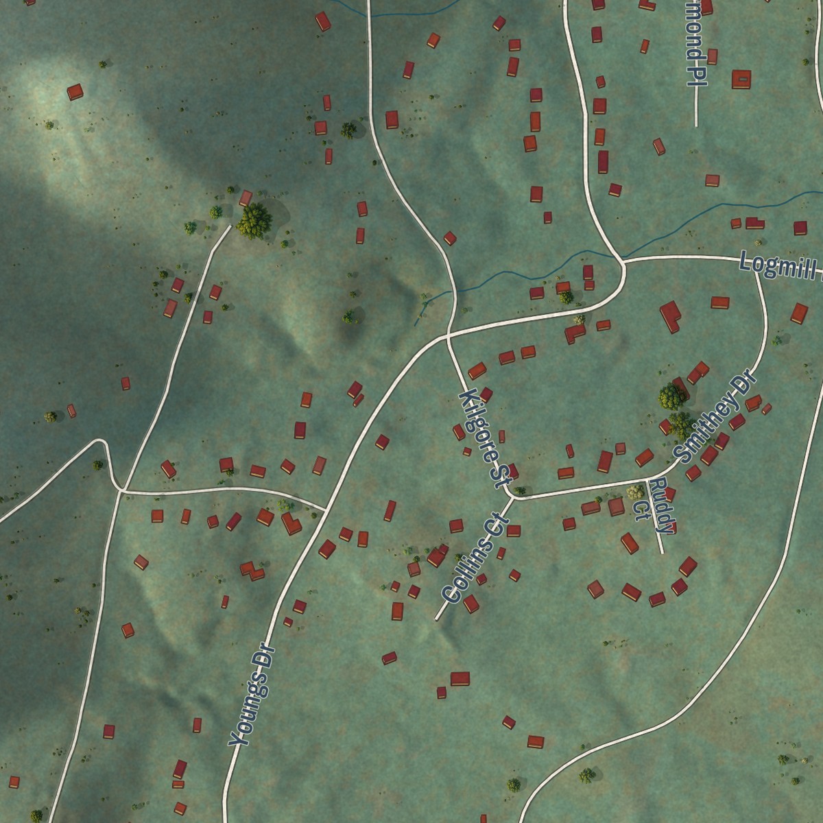 Second close-up of the map of Bull Run Mountain Estates, Virginia print showing more streets and buildings