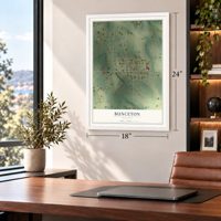 Bunceton, Missouri map, 18 x 24 inch print in a white frame in a home office