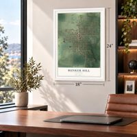 Bunker Hill, Illinois map, 18 x 24 inch print in a white frame in a home office