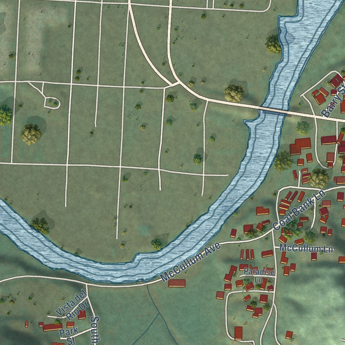 Second close-up of the map of Bunker Hill, Oregon print showing more streets and buildings