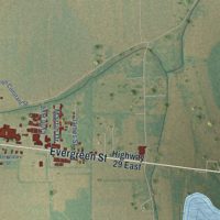 Second close-up of the map of Bunkie, Louisiana print showing more streets and buildings