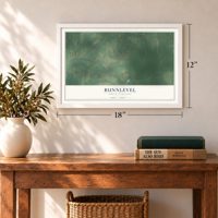 Bunnlevel, North Carolina map, 12 x 18 inch print in a white frame in an entryway