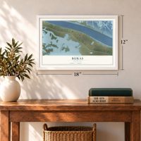 Buras, Louisiana map, 12 x 18 inch print in a white frame in an entryway