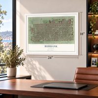 Burbank, Illinois map, 18 x 24 inch print in a white frame in a home office