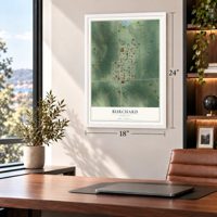 Burchard, Nebraska map, 18 x 24 inch print in a white frame in a home office