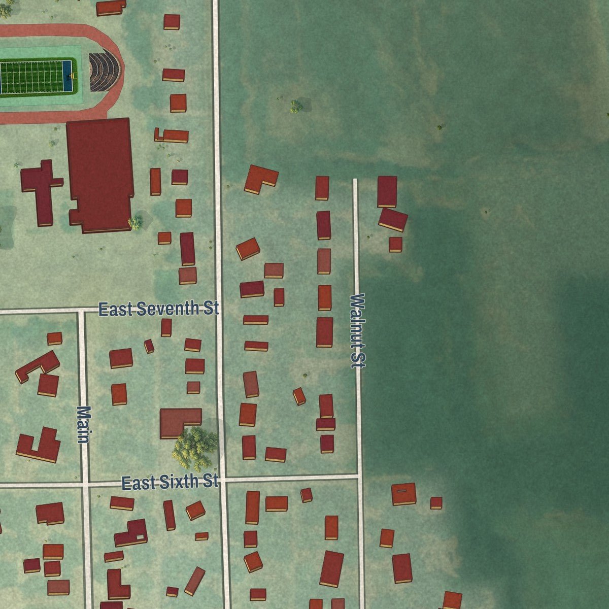 Second close-up of the map of Burden, Kansas print showing more streets and buildings