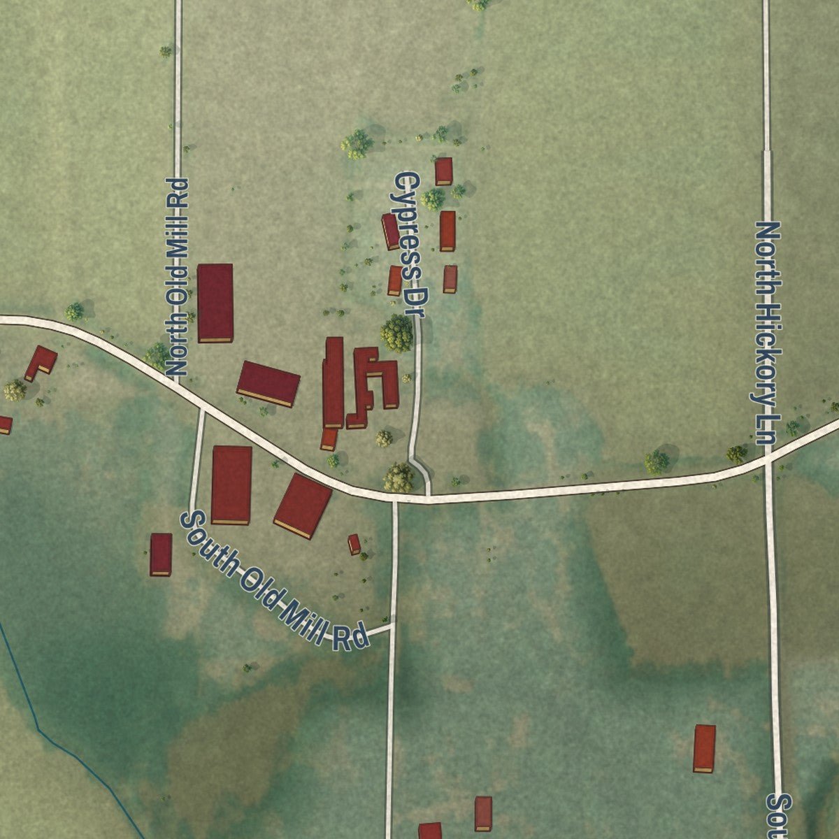 Second close-up of the map of Burdette, Arkansas print showing more streets and buildings