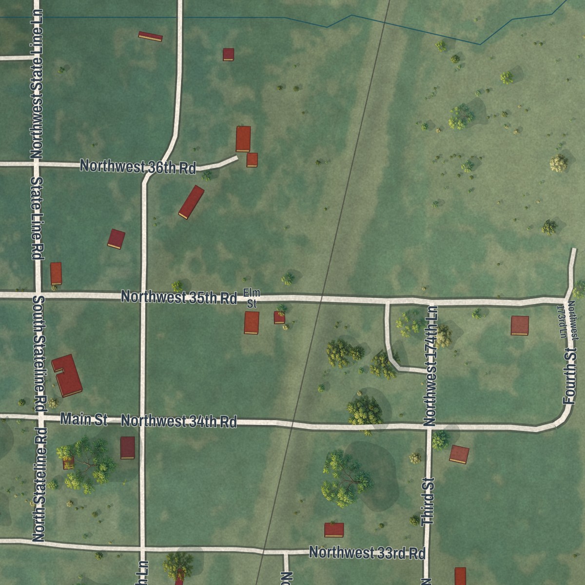Second close-up of the map of Burgess, Missouri print showing more streets and buildings