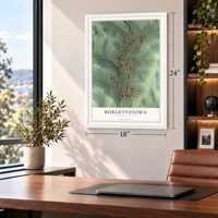 Burgettstown, Pennsylvania map, 18 x 24 inch print in a white frame in a home office