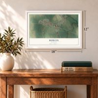 Burgin, Kentucky map, 12 x 18 inch print in a white frame in an entryway
