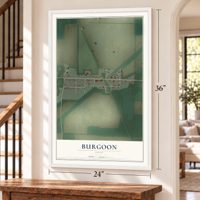 Burgoon, Ohio map, 24 x 36 inch print in a white frame by a staircase