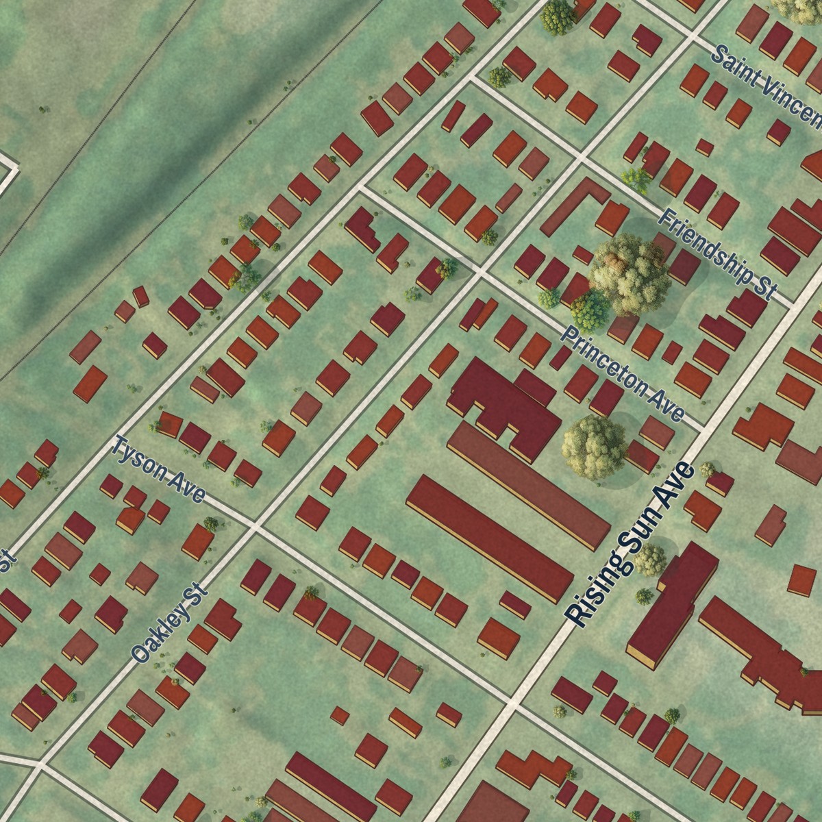 Second close-up of the map of Burholme, Pennsylvania print showing more streets and buildings