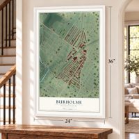Burholme, Pennsylvania map, 24 x 36 inch print in a white frame by a staircase