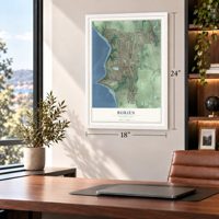 Burien, Washington map, 18 x 24 inch print in a white frame in a home office