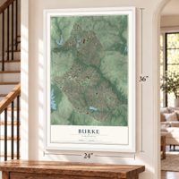 Burke, Virginia map, 24 x 36 inch print in a white frame by a staircase