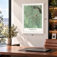 Burkeville, Virginia map, 18 x 24 inch print in a white frame in a home office