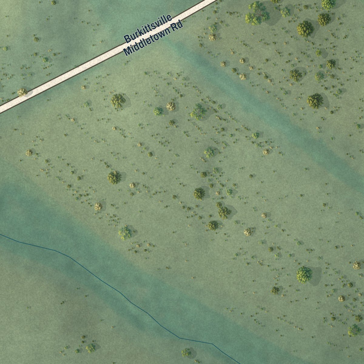 Second close-up of the map of Burkittsville, Maryland print showing more streets and buildings