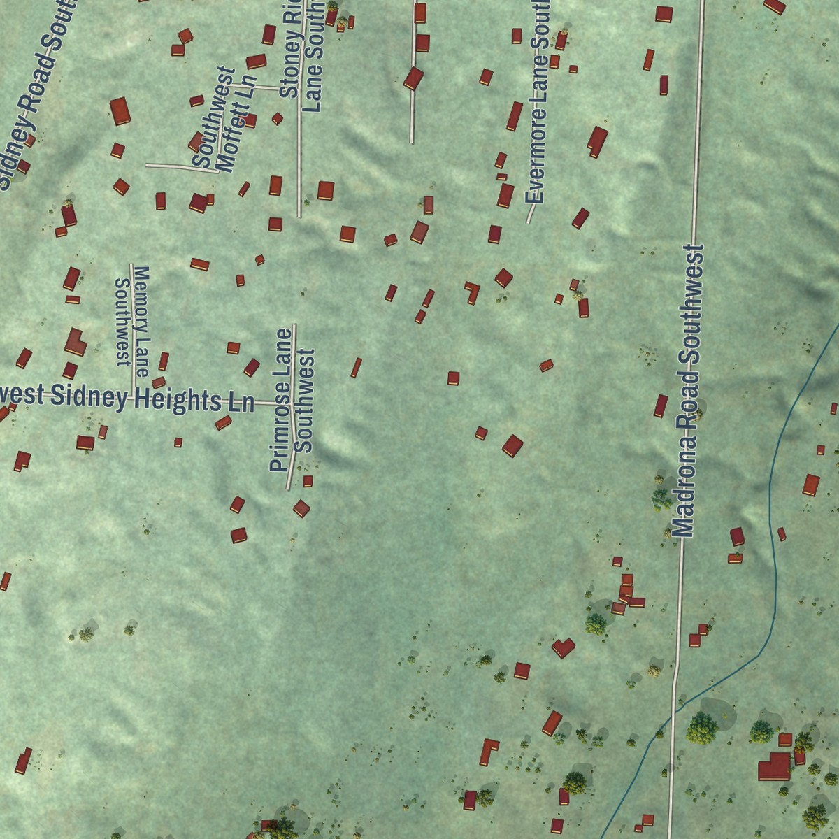 Second close-up of the map of Burley, Washington print showing more streets and buildings