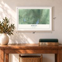 Burley, Washington map, 12 x 18 inch print in a white frame in an entryway