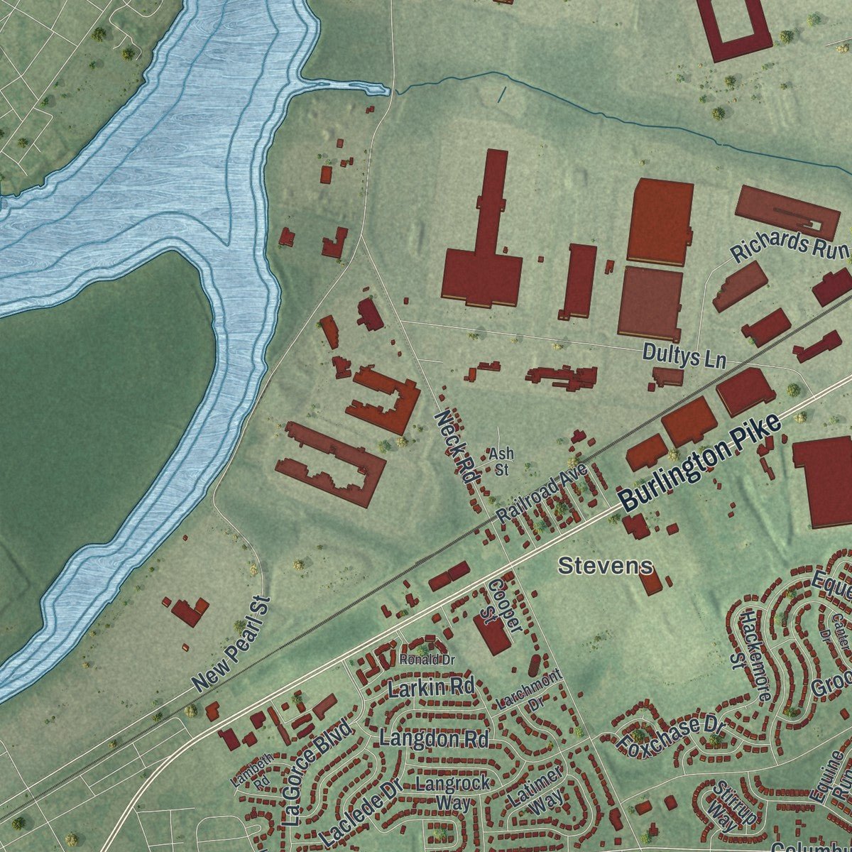 Second close-up of the map of Burlington, Burlington County, New Jersey print showing more streets and buildings