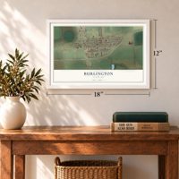 Burlington, Colorado map, 12 x 18 inch print in a white frame in an entryway