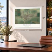Burlington, Colorado map, 18 x 24 inch print in a white frame in a home office
