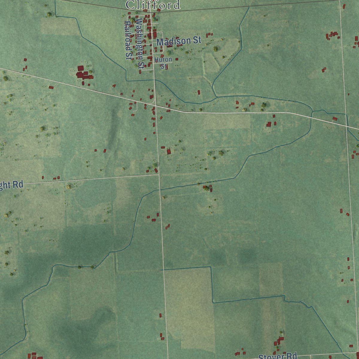 Second close-up of the map of Burlington, Lapeer County, Michigan print showing more streets and buildings