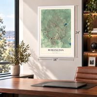 Burlington, Massachusetts map, 18 x 24 inch print in a white frame in a home office