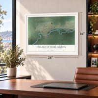 Burlington, Michigan map, 18 x 24 inch print in a white frame in a home office