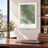 Burlington, North Dakota map, 18 x 24 inch print in a white frame in a home office