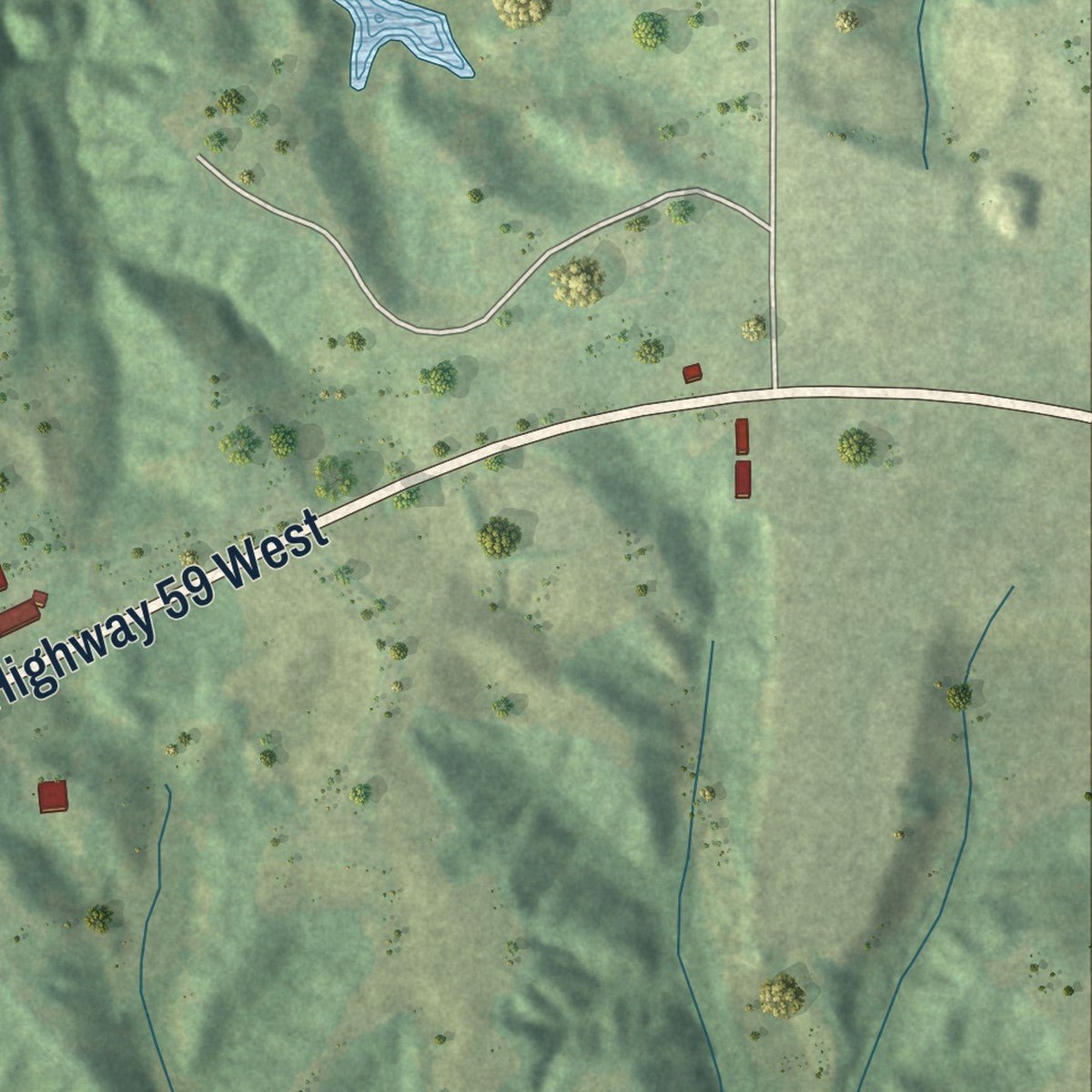 Second close-up of the map of Burlison, Tennessee print showing more streets and buildings