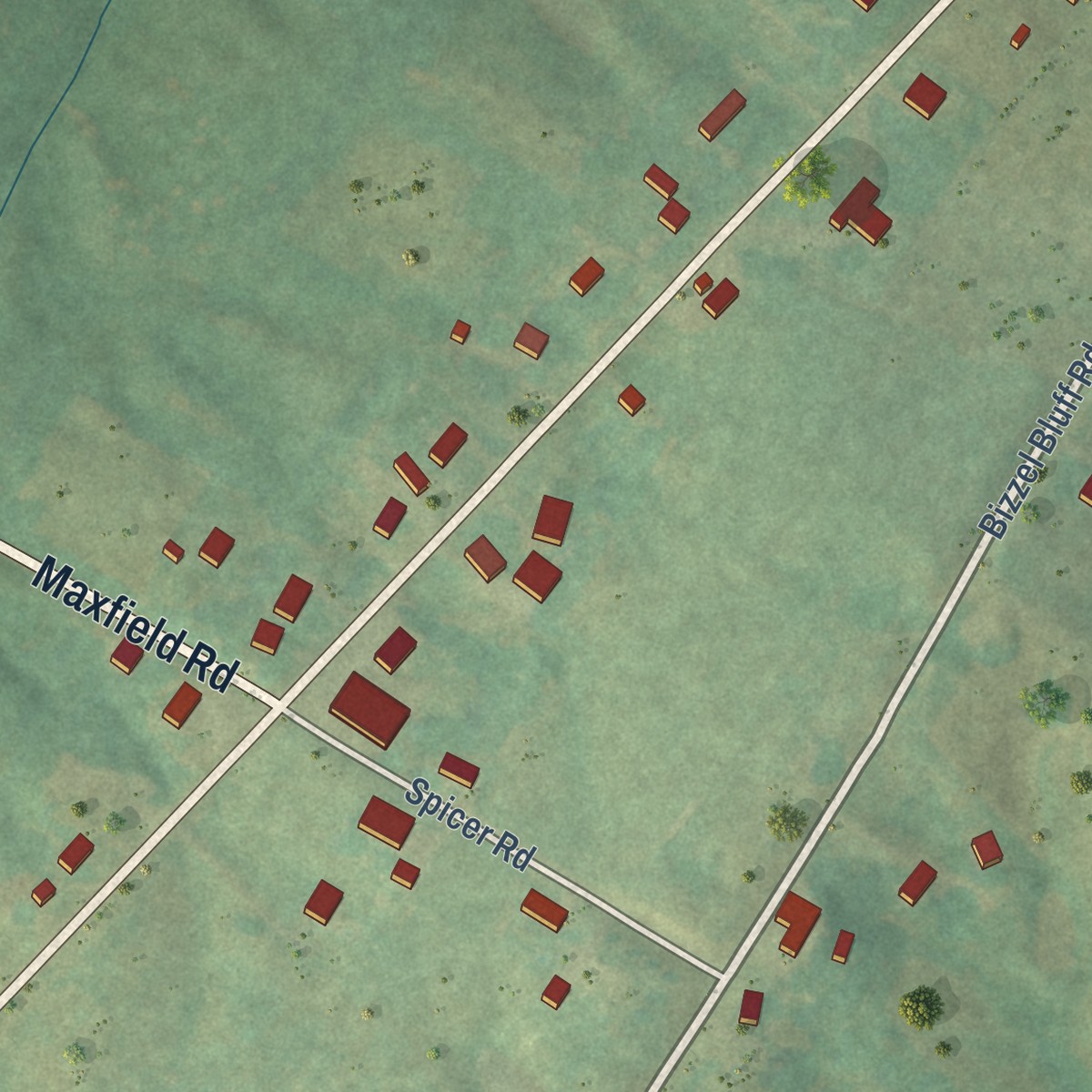 Second close-up of the map of Burna, Kentucky print showing more streets and buildings