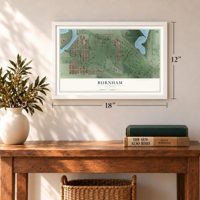 Burnham, Illinois map, 12 x 18 inch print in a white frame in an entryway