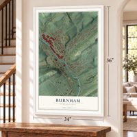 Burnham, Pennsylvania map, 24 x 36 inch print in a white frame by a staircase