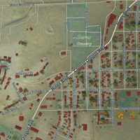 Second close-up of the map of Burns, Oregon print showing more streets and buildings