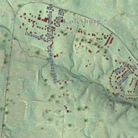 Second close-up of the map of Burns, Tennessee print showing more streets and buildings