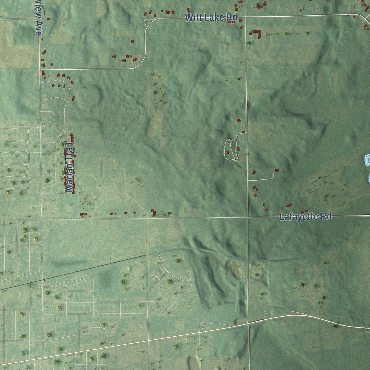 Second close-up of the map of Burr Oak, St. Joseph County, Michigan print showing more streets and buildings